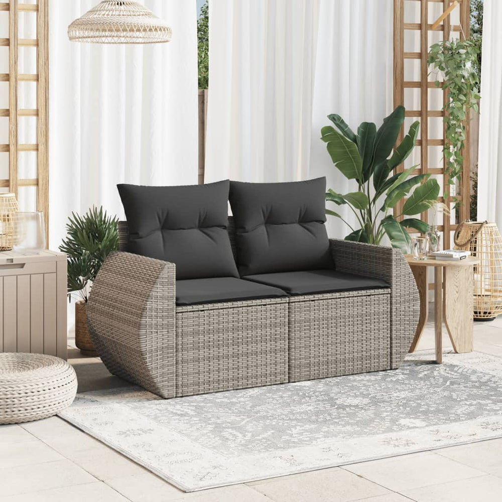 Dvivietė sodo sofa su pagalvėlėmis, pilkos spalvos, poliratanas - Namų Idėja