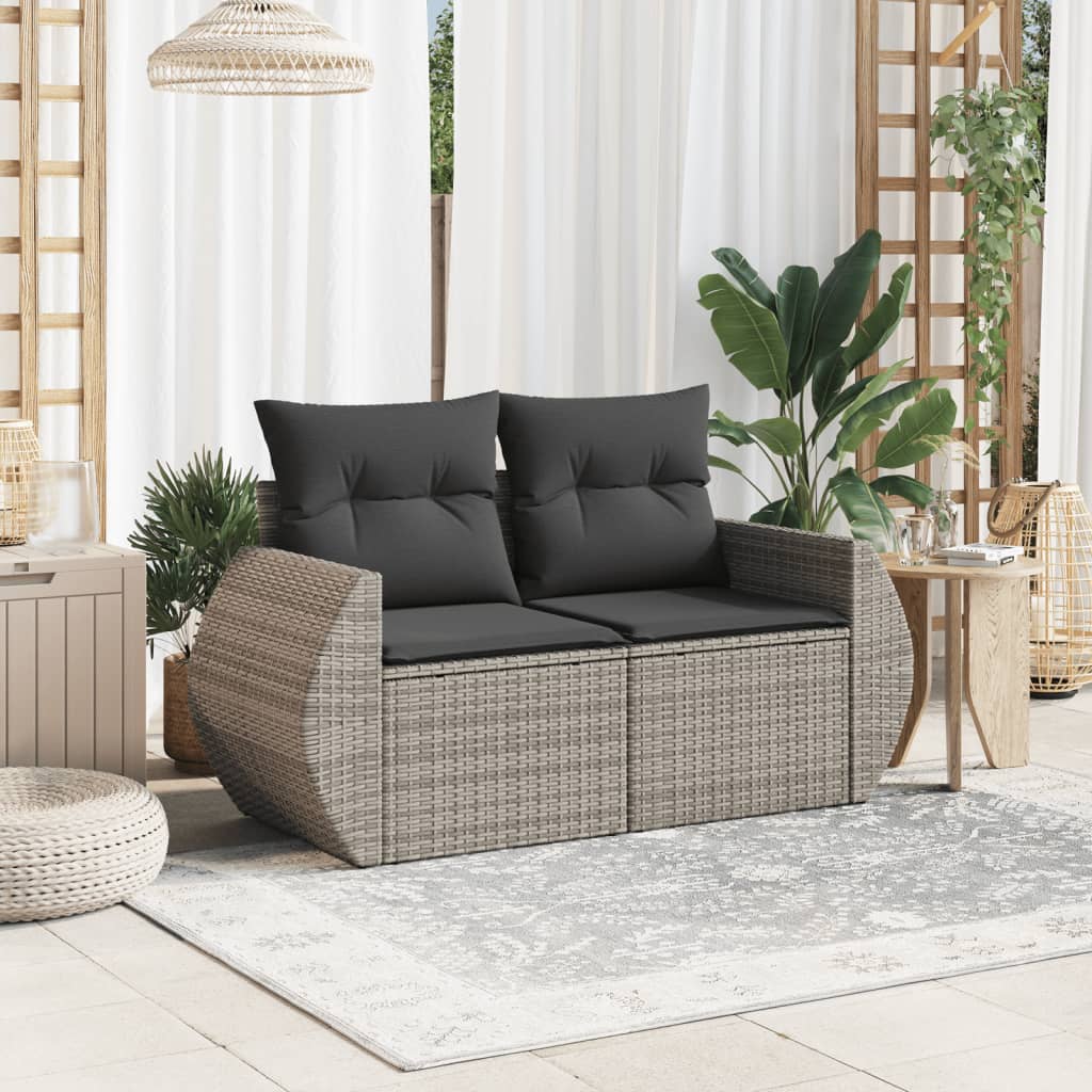 Dvivietė sodo sofa su pagalvėlėmis, pilkos spalvos, poliratanas - Namų Idėja