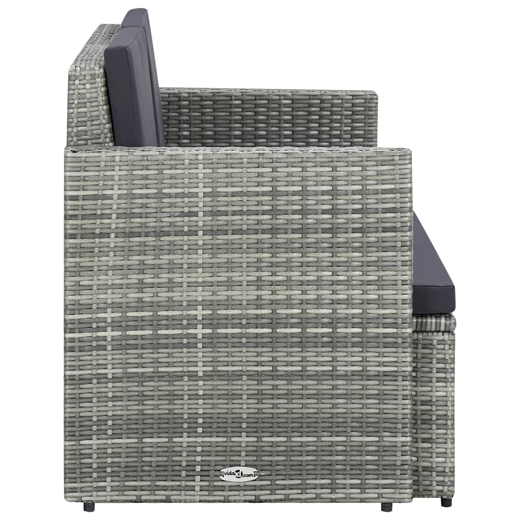 Dvivietė sodo sofa su pagalvėlėmis, pilkos spalvos, poliratanas - Namų Idėja