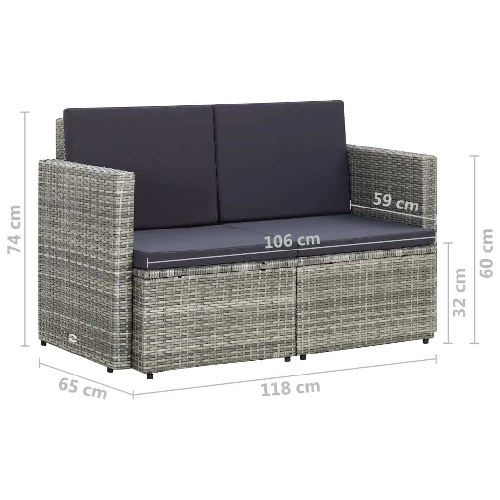 Dvivietė sodo sofa su pagalvėlėmis, pilkos spalvos, poliratanas - Namų Idėja
