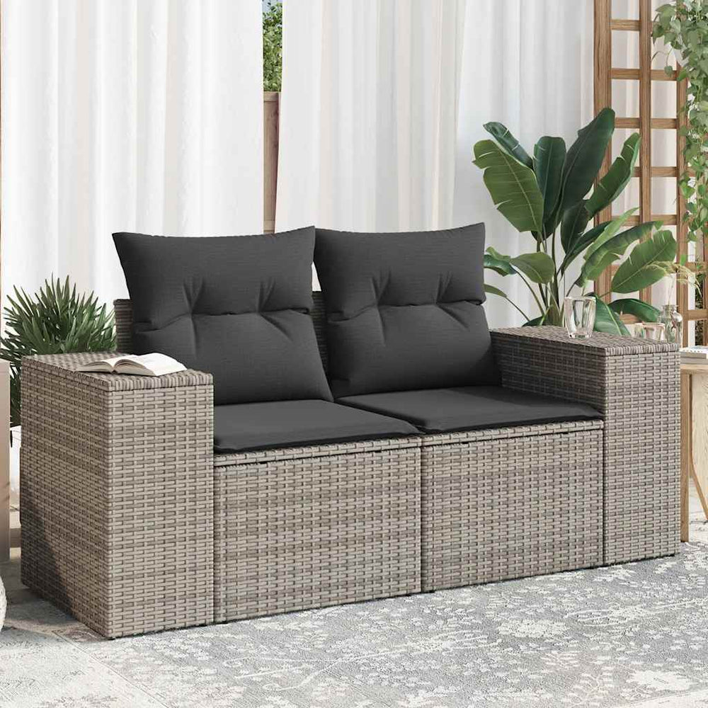 Dvivietė sodo sofa su pagalvėlėmis, pilkos spalvos, poliratanas - Namų Idėja