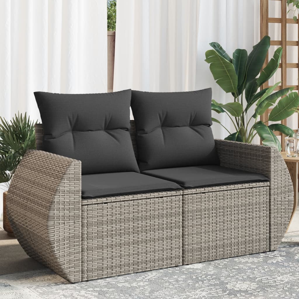 Dvivietė sodo sofa su pagalvėlėmis, pilkos spalvos, poliratanas - Namų Idėja