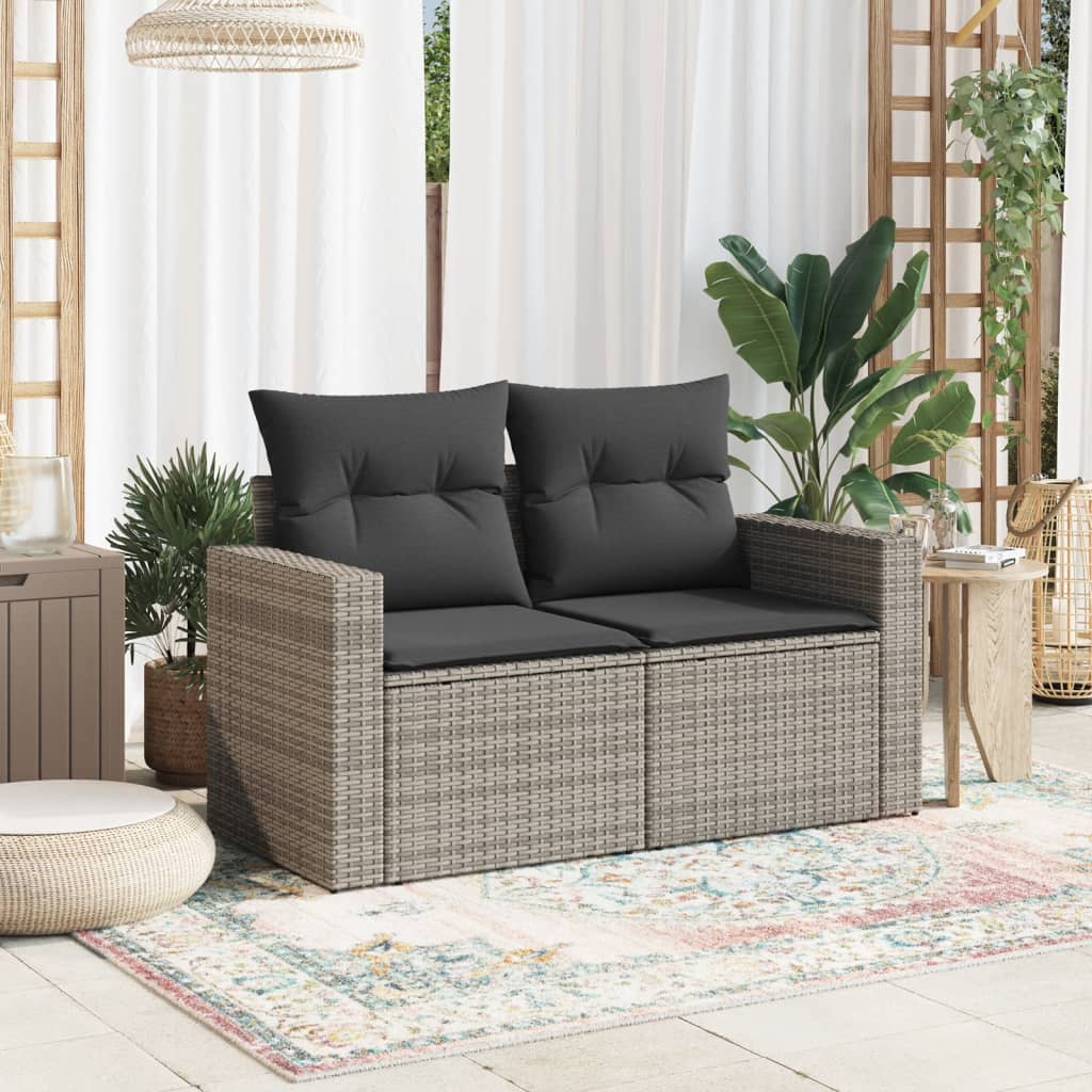 Dvivietė sodo sofa su pagalvėlėmis, pilkos spalvos, poliratanas - Namų Idėja