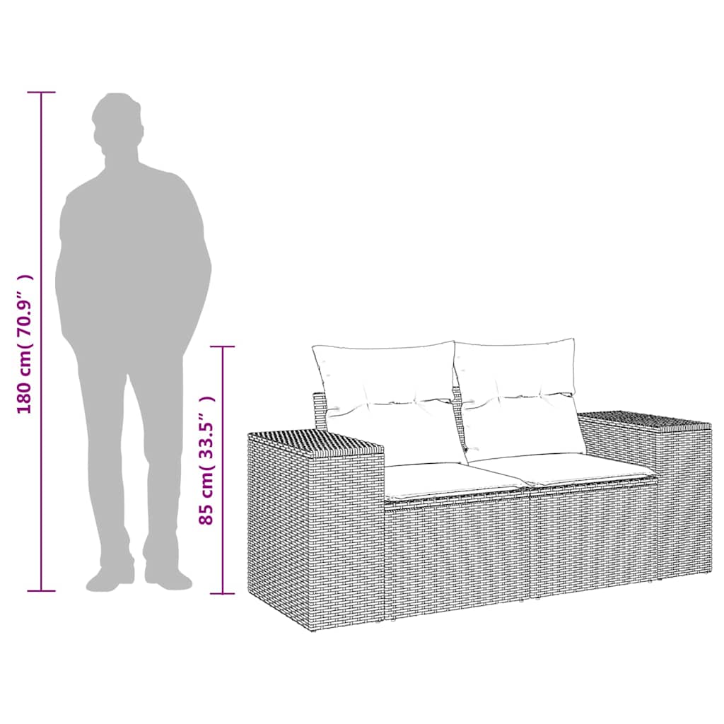 Dvivietė sodo sofa su pagalvėlėmis, rudos spalvos, poliratanas - Namų Idėja