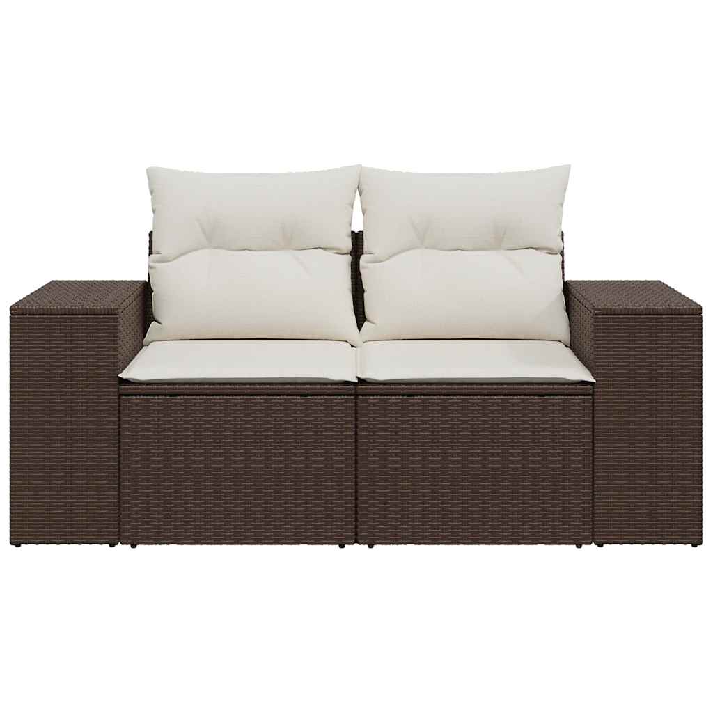 Dvivietė sodo sofa su pagalvėlėmis, rudos spalvos, poliratanas - Namų Idėja