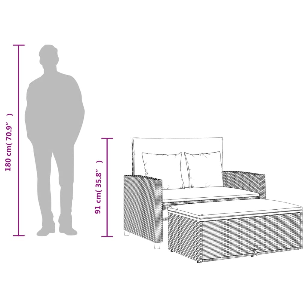 Dvivietė sodo sofa su pagalvėlėmis, smėlio, poliratanas/akacija - Namų Idėja