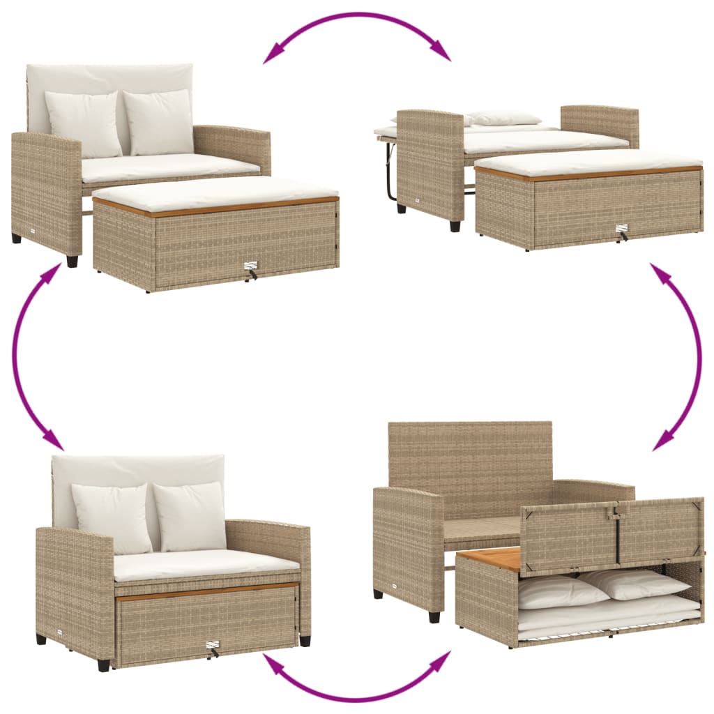 Dvivietė sodo sofa su pagalvėlėmis, smėlio, poliratanas/akacija - Namų Idėja