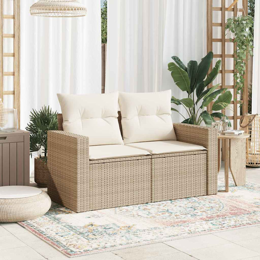 Dvivietė sodo sofa su pagalvėlėmis, smėlio spalvos, poliratanas - Namų Idėja