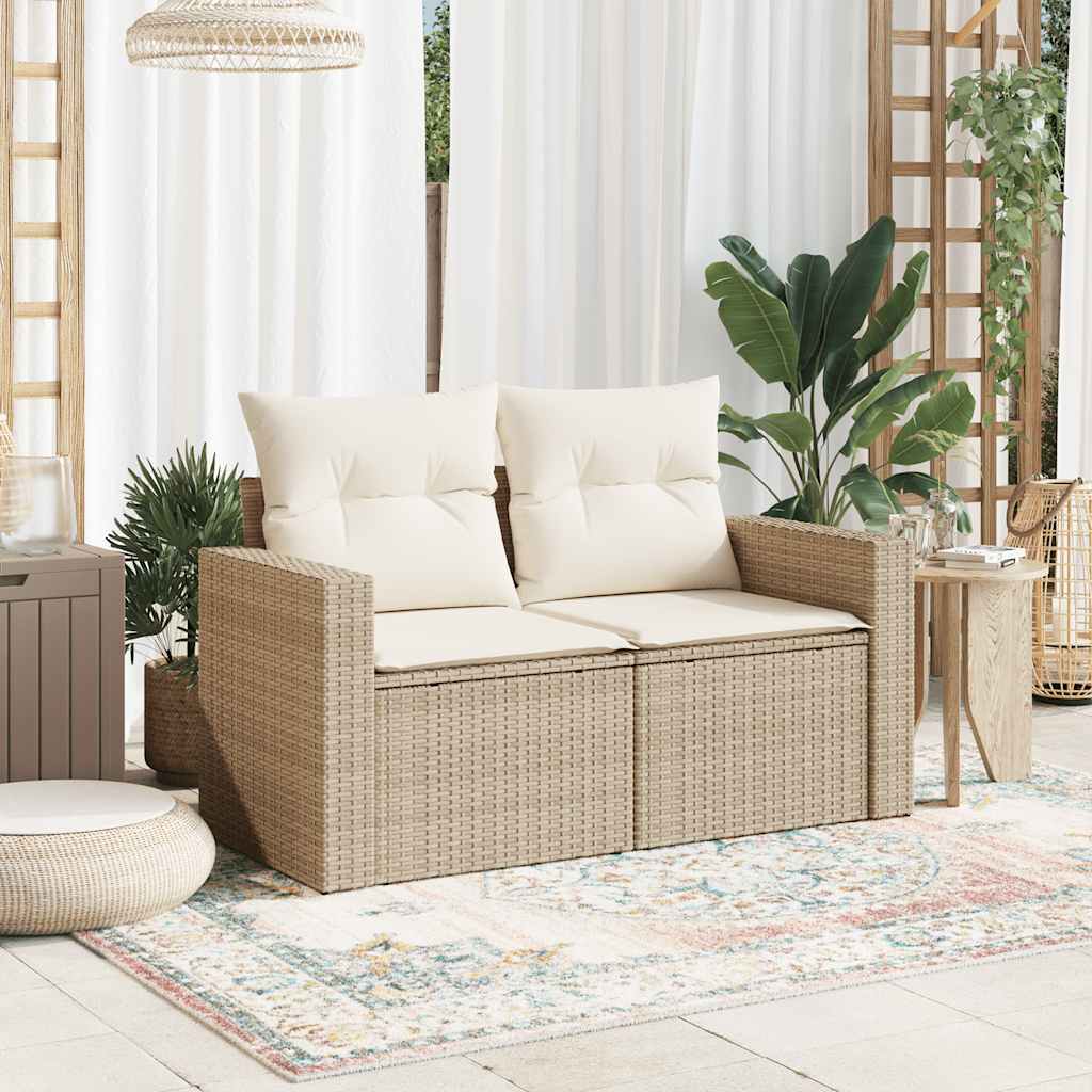 Dvivietė sodo sofa su pagalvėlėmis, smėlio spalvos, poliratanas - Namų Idėja