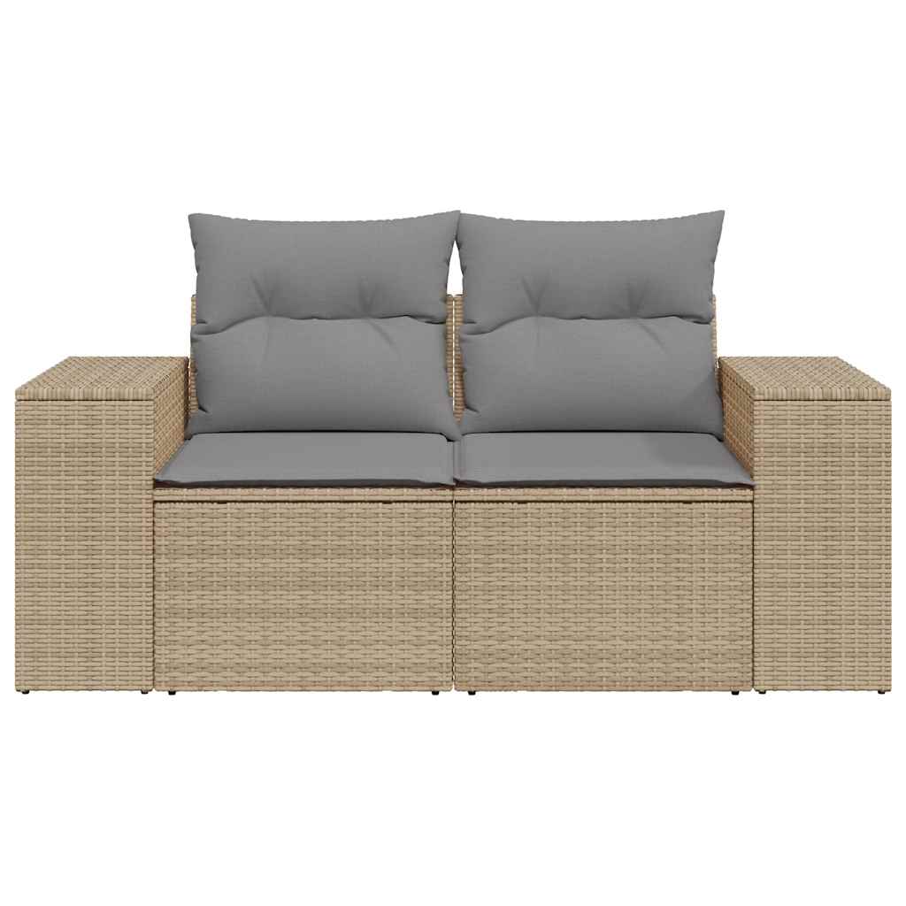 Dvivietė sodo sofa su pagalvėlėmis, smėlio spalvos, poliratanas - Namų Idėja