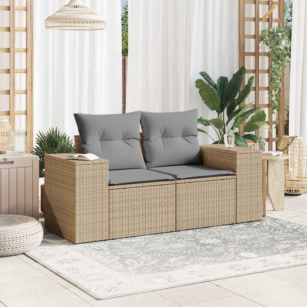 Dvivietė sodo sofa su pagalvėlėmis, smėlio spalvos, poliratanas - Namų Idėja