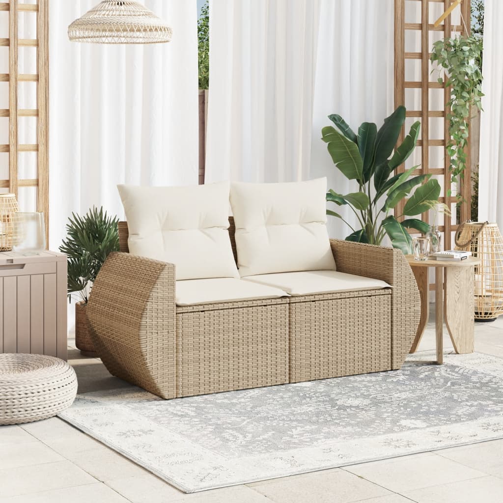 Dvivietė sodo sofa su pagalvėlėmis, smėlio spalvos, poliratanas - Namų Idėja