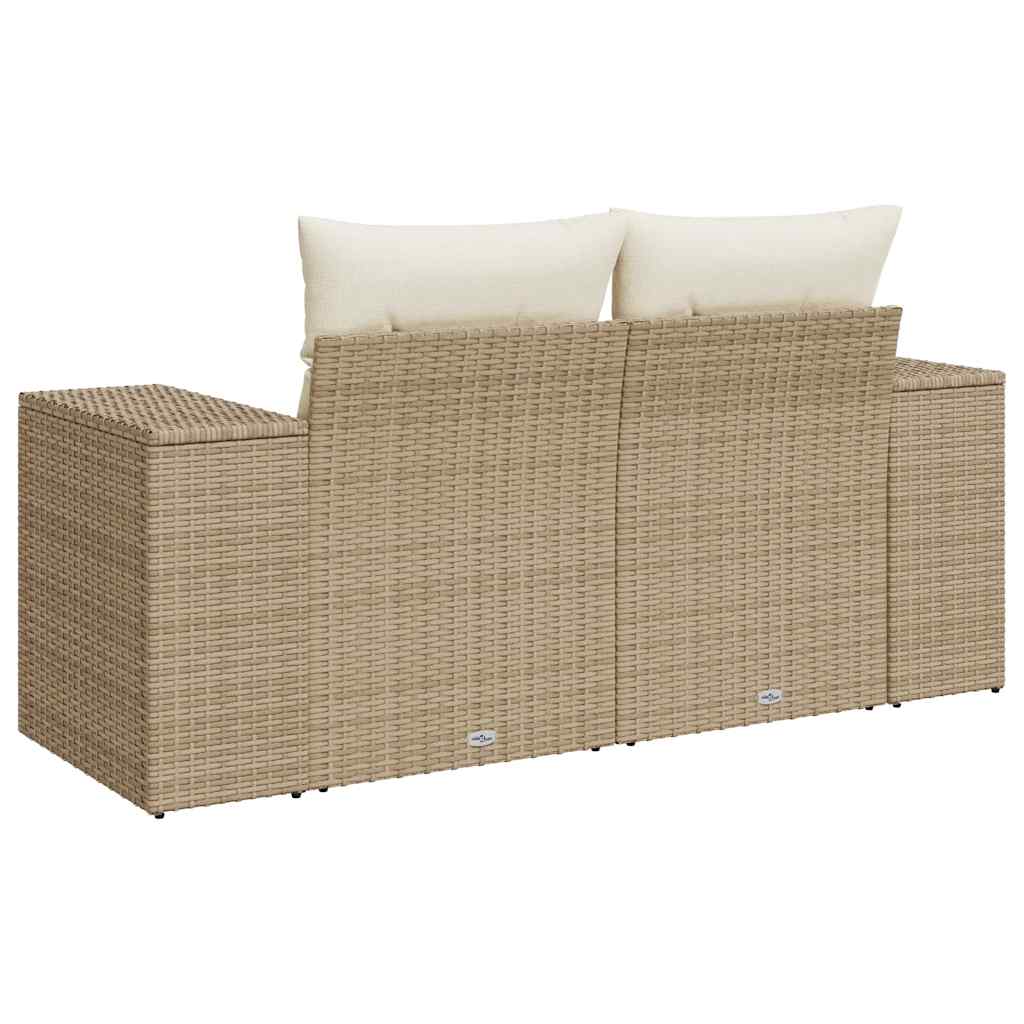 Dvivietė sodo sofa su pagalvėlėmis, smėlio spalvos, poliratanas - Namų Idėja