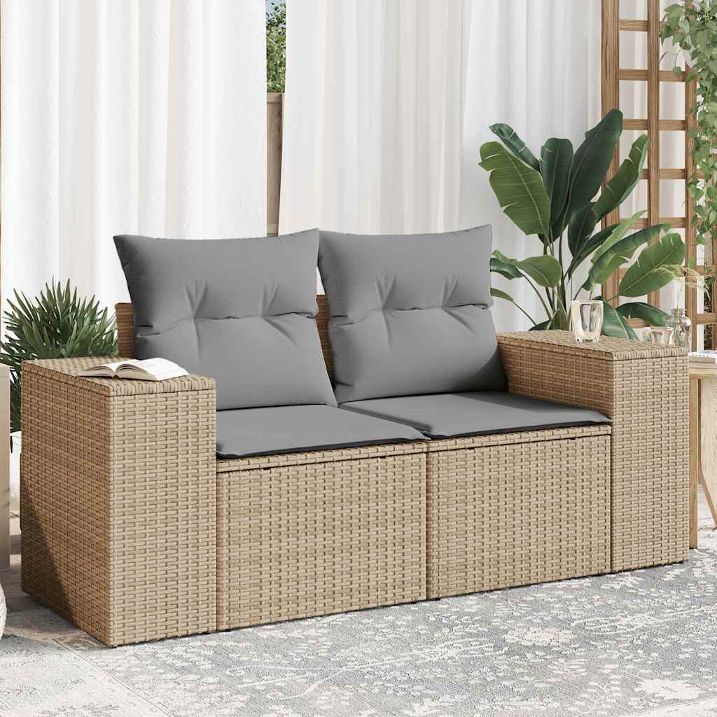 Dvivietė sodo sofa su pagalvėlėmis, smėlio spalvos, poliratanas - Namų Idėja