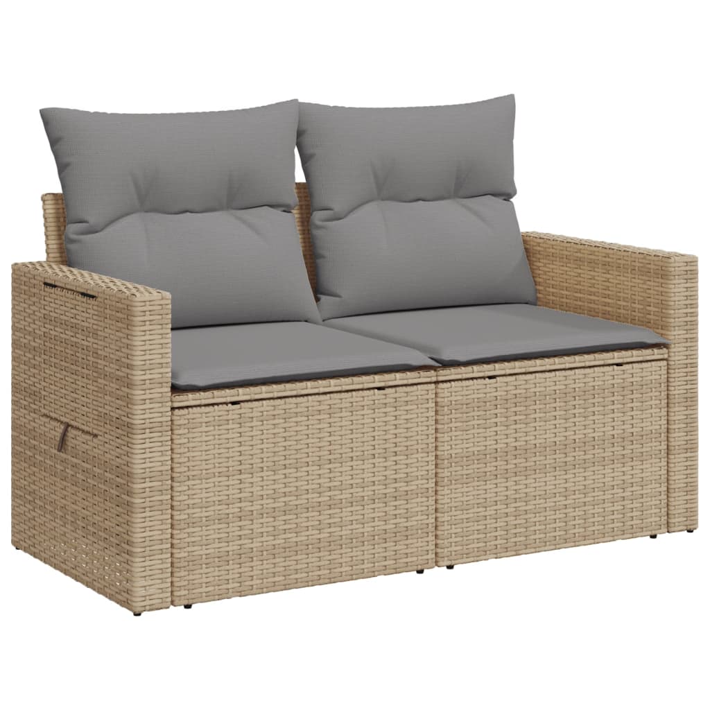 Dvivietė sodo sofa su pagalvėlėmis, smėlio spalvos, poliratanas - Namų Idėja