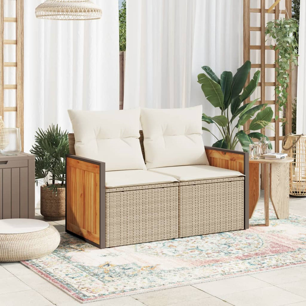 Dvivietė sodo sofa su pagalvėlėmis, smėlio spalvos, poliratanas - Namų Idėja