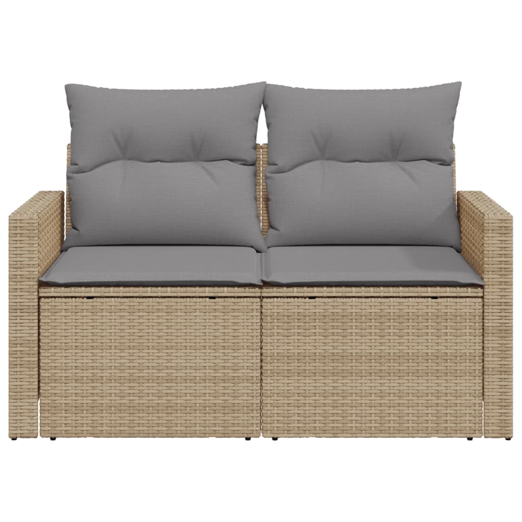 Dvivietė sodo sofa su pagalvėlėmis, smėlio spalvos, poliratanas - Namų Idėja