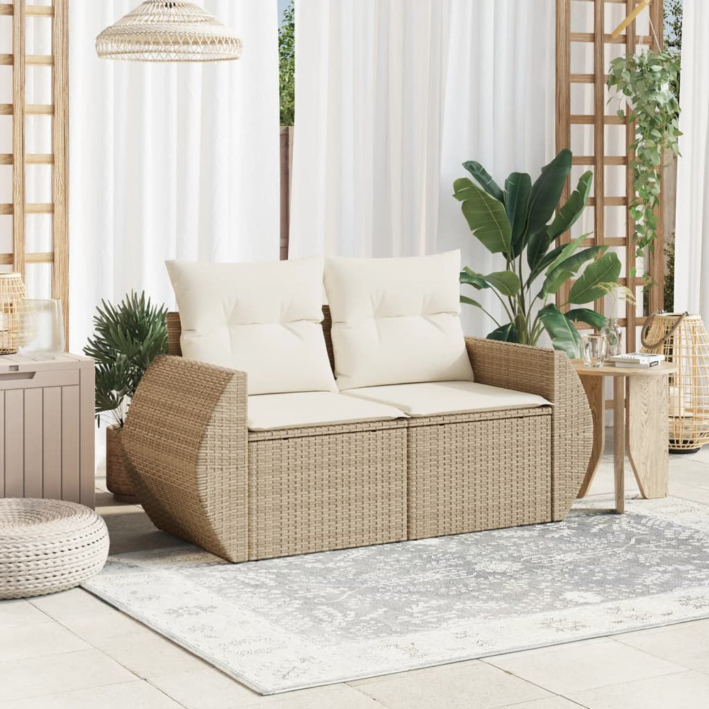 Dvivietė sodo sofa su pagalvėlėmis, smėlio spalvos, poliratanas - Namų Idėja