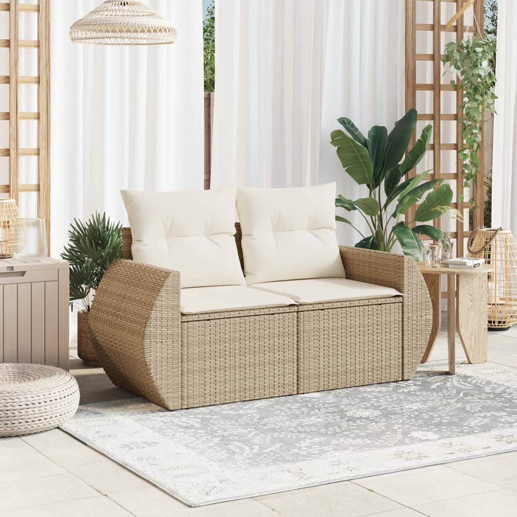 Dvivietė sodo sofa su pagalvėlėmis, smėlio spalvos, poliratanas - Namų Idėja