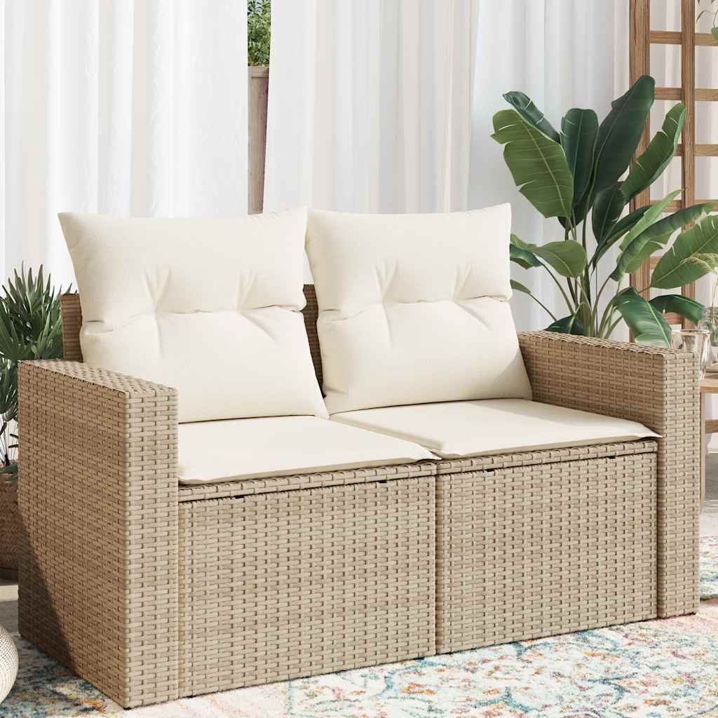 Dvivietė sodo sofa su pagalvėlėmis, smėlio spalvos, poliratanas - Namų Idėja
