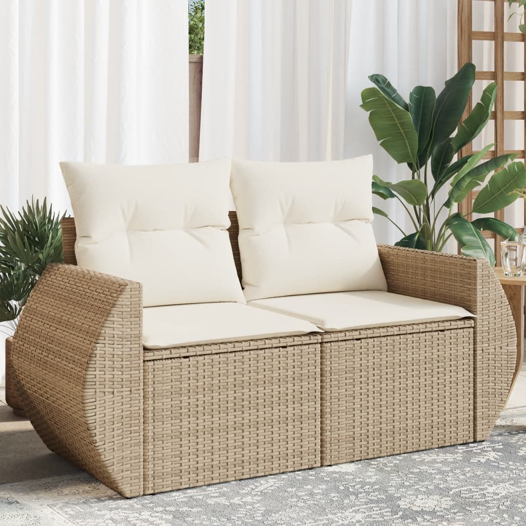 Dvivietė sodo sofa su pagalvėlėmis, smėlio spalvos, poliratanas - Namų Idėja