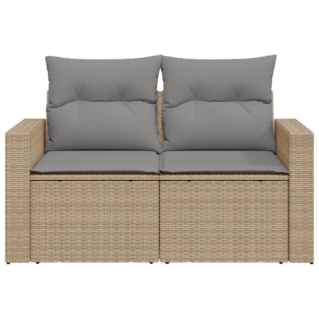 Dvivietė sodo sofa su pagalvėlėmis, smėlio spalvos, poliratanas - Namų Idėja