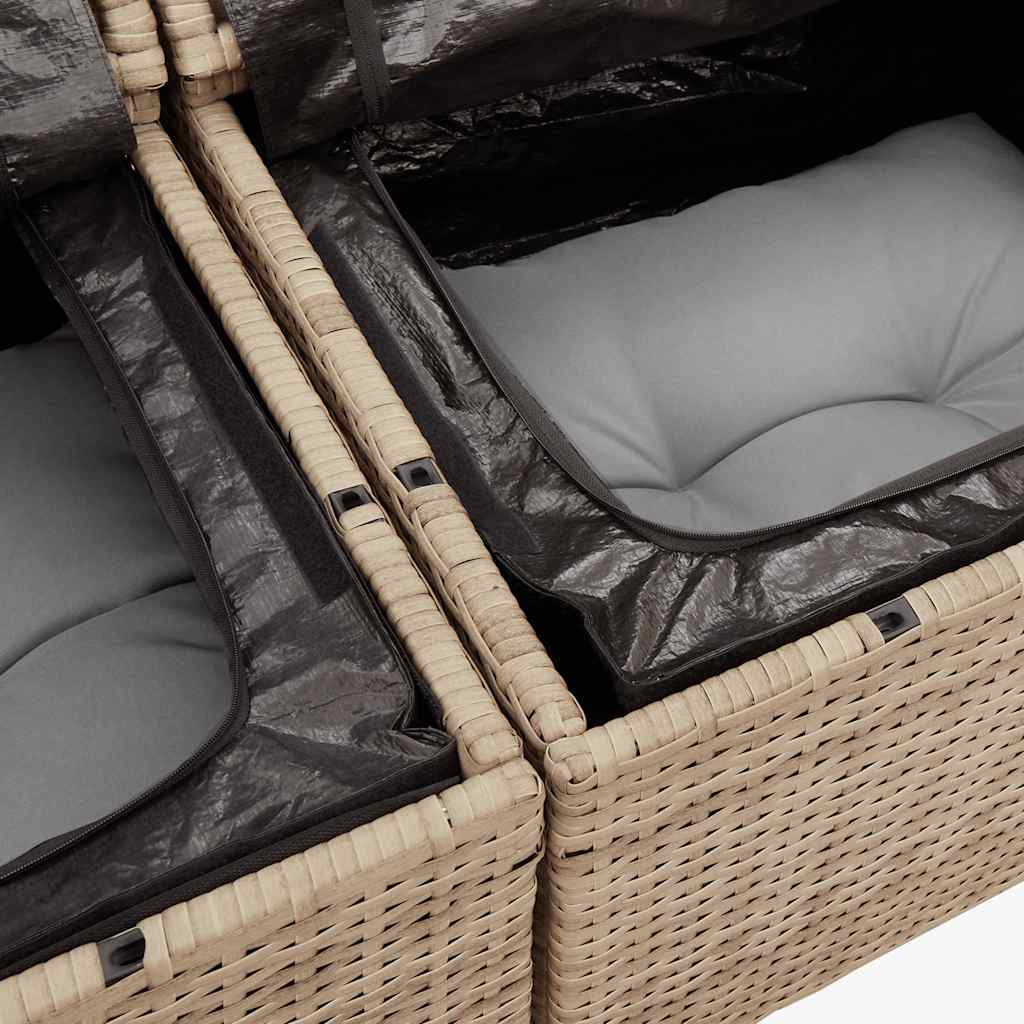 Dvivietė sodo sofa su pagalvėlėmis, smėlio spalvos, poliratanas - Namų Idėja