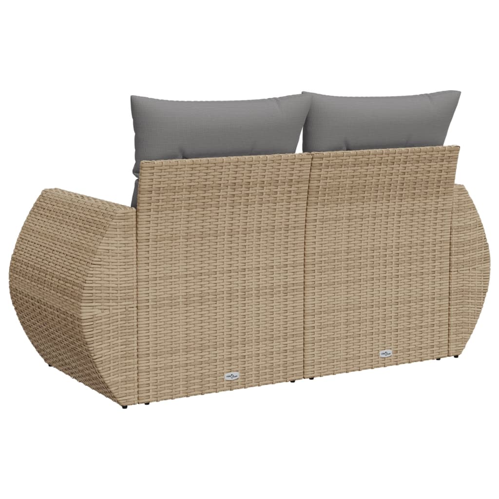 Dvivietė sodo sofa su pagalvėlėmis, smėlio spalvos, poliratanas - Namų Idėja