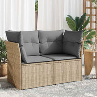 Dvivietė sodo sofa su pagalvėlėmis, smėlio spalvos, poliratanas - Namų Idėja