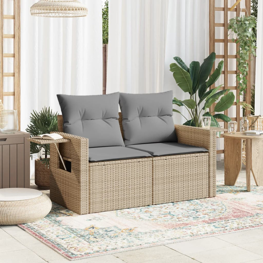 Dvivietė sodo sofa su pagalvėlėmis, smėlio spalvos, poliratanas - Namų Idėja