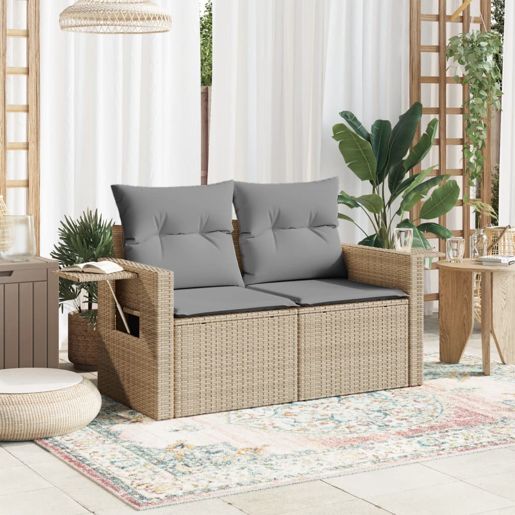 Dvivietė sodo sofa su pagalvėlėmis, smėlio spalvos, poliratanas - Namų Idėja