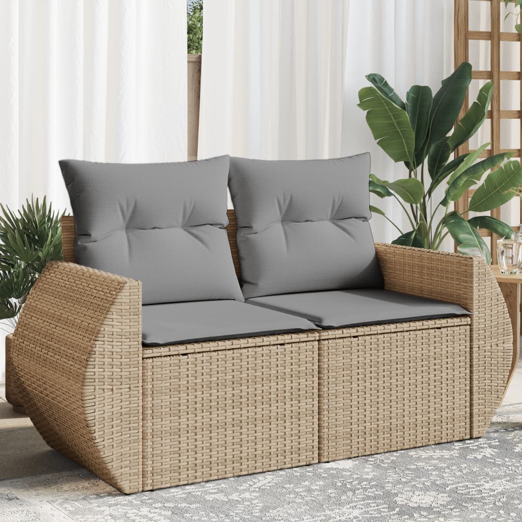 Dvivietė sodo sofa su pagalvėlėmis, smėlio spalvos, poliratanas - Namų Idėja