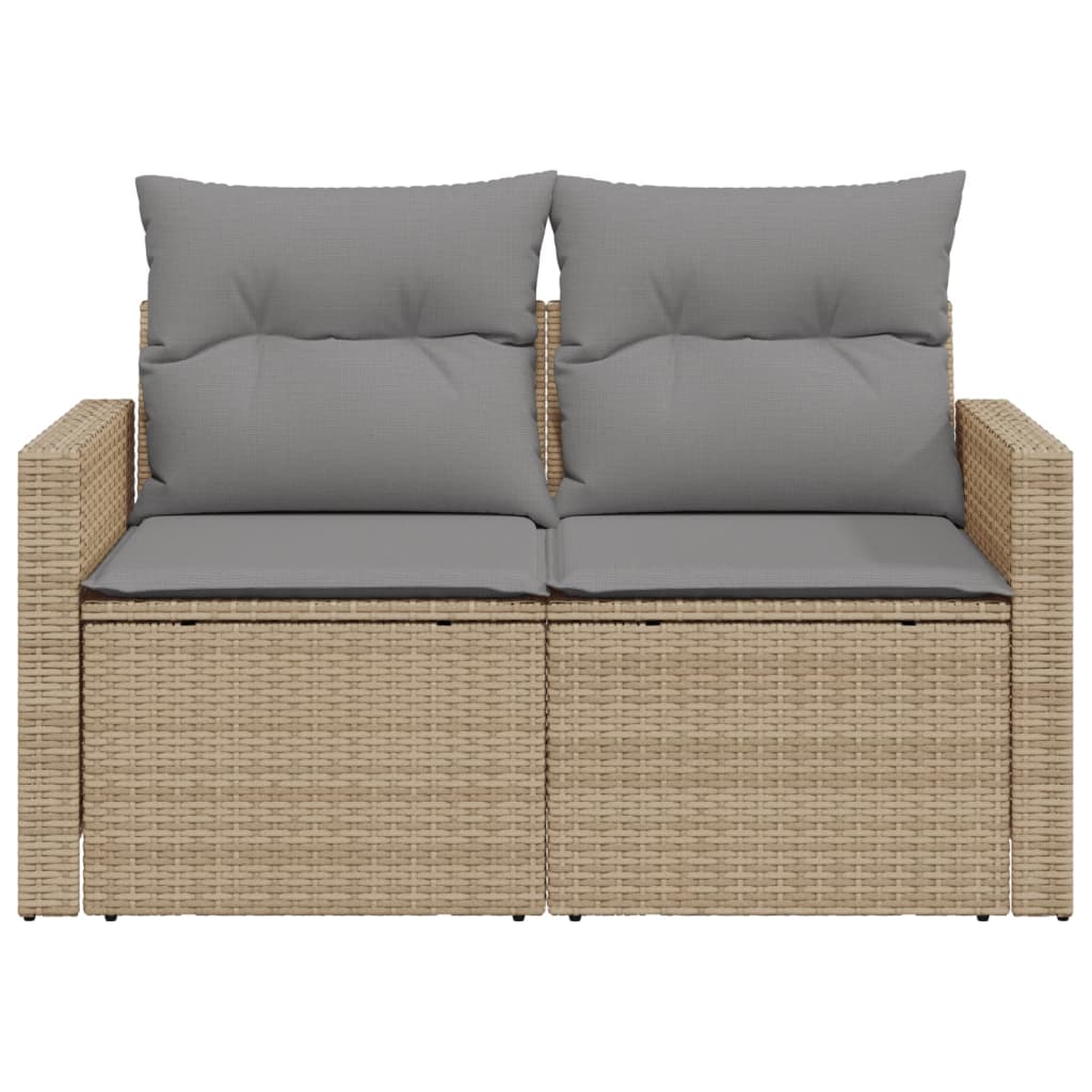 Dvivietė sodo sofa su pagalvėlėmis, smėlio spalvos, poliratanas - Namų Idėja