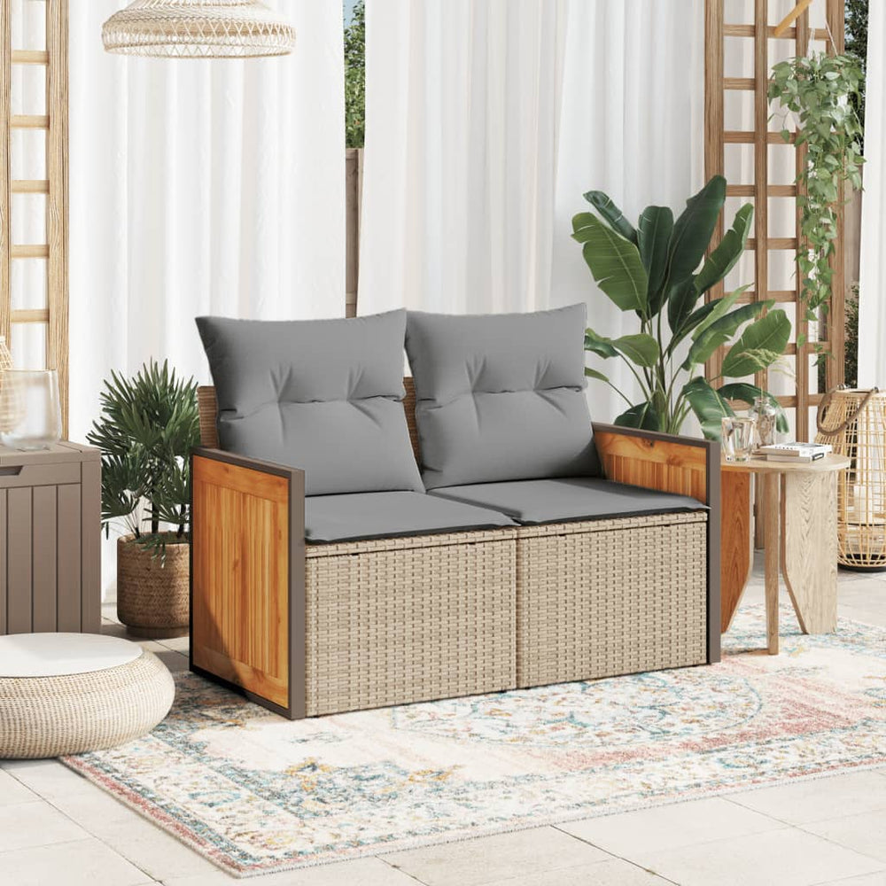 Dvivietė sodo sofa su pagalvėlėmis, smėlio spalvos, poliratanas - Namų Idėja
