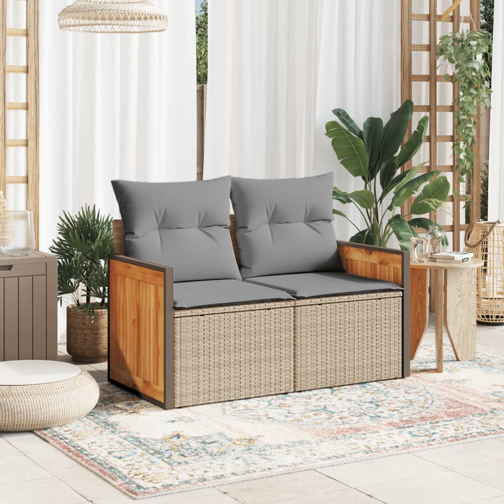 Dvivietė sodo sofa su pagalvėlėmis, smėlio spalvos, poliratanas - Namų Idėja