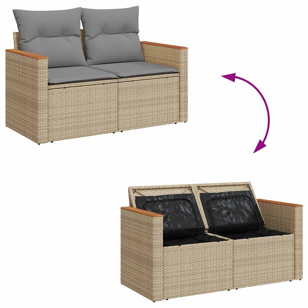 Dvivietė sodo sofa su pagalvėlėmis, smėlio spalvos, poliratanas - Namų Idėja