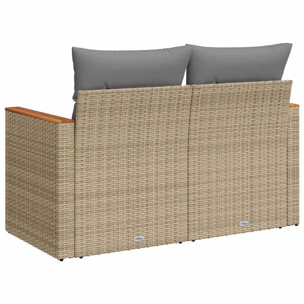 Dvivietė sodo sofa su pagalvėlėmis, smėlio spalvos, poliratanas - Namų Idėja