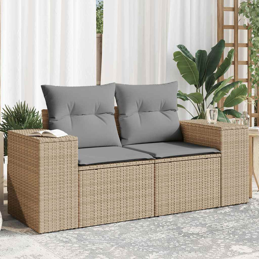 Dvivietė sodo sofa su pagalvėlėmis, smėlio spalvos, poliratanas - Namų Idėja