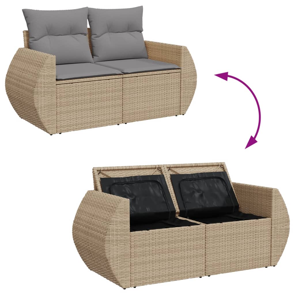 Dvivietė sodo sofa su pagalvėlėmis, smėlio spalvos, poliratanas - Namų Idėja