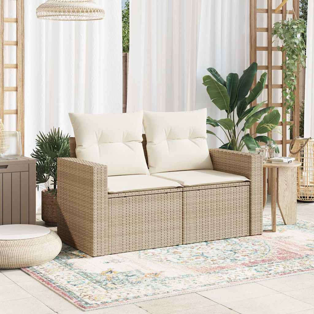 Dvivietė sodo sofa su pagalvėlėmis, smėlio spalvos, poliratanas - Namų Idėja