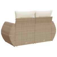 Dvivietė sodo sofa su pagalvėlėmis, smėlio spalvos, poliratanas - Namų Idėja