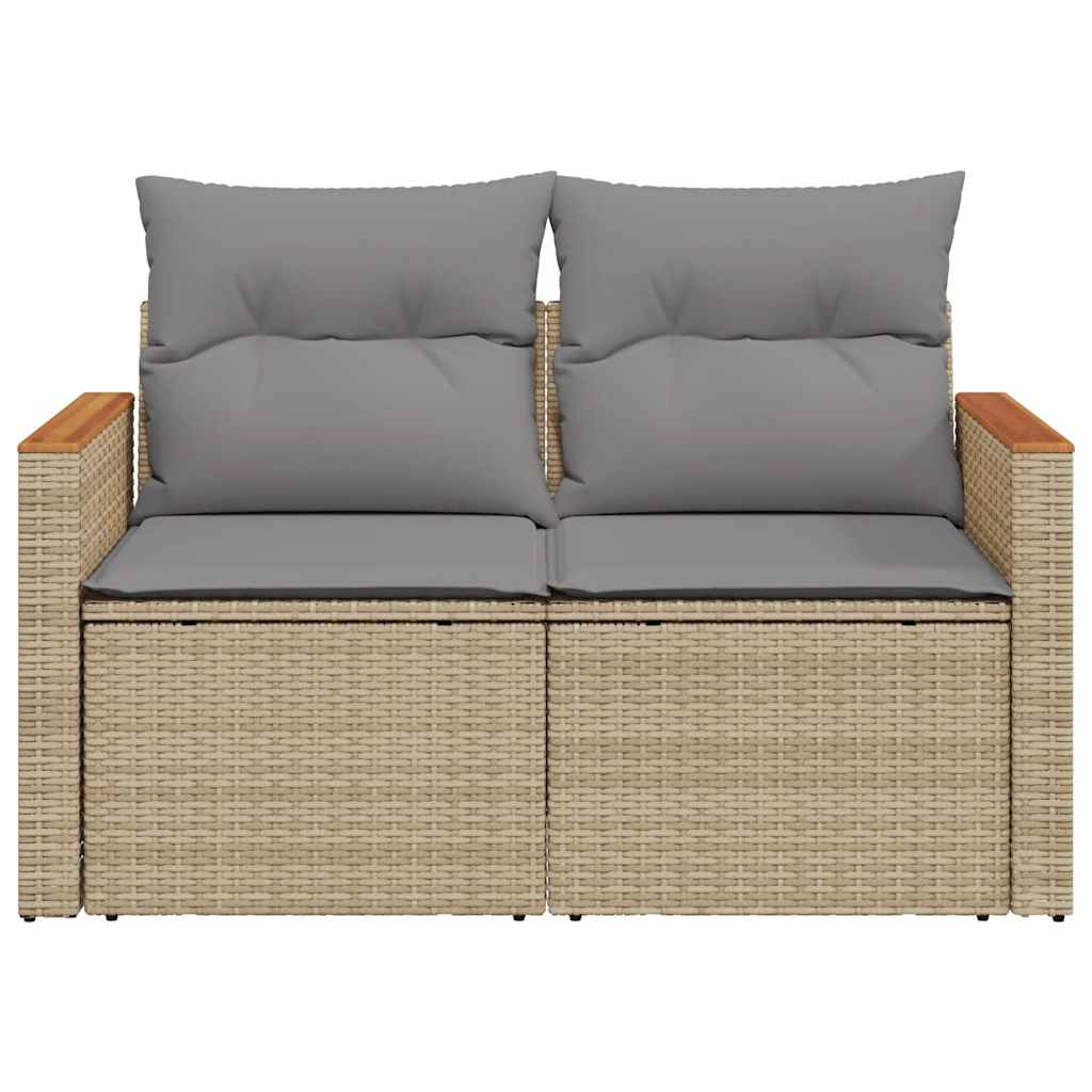 Dvivietė sodo sofa su pagalvėlėmis, smėlio spalvos, poliratanas - Namų Idėja