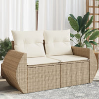 Dvivietė sodo sofa su pagalvėlėmis, smėlio spalvos, poliratanas - Namų Idėja