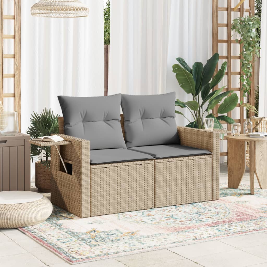 Dvivietė sodo sofa su pagalvėlėmis, smėlio spalvos, poliratanas - Namų Idėja