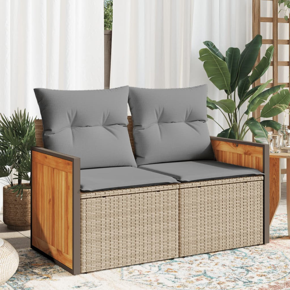 Dvivietė sodo sofa su pagalvėlėmis, smėlio spalvos, poliratanas - Namų Idėja