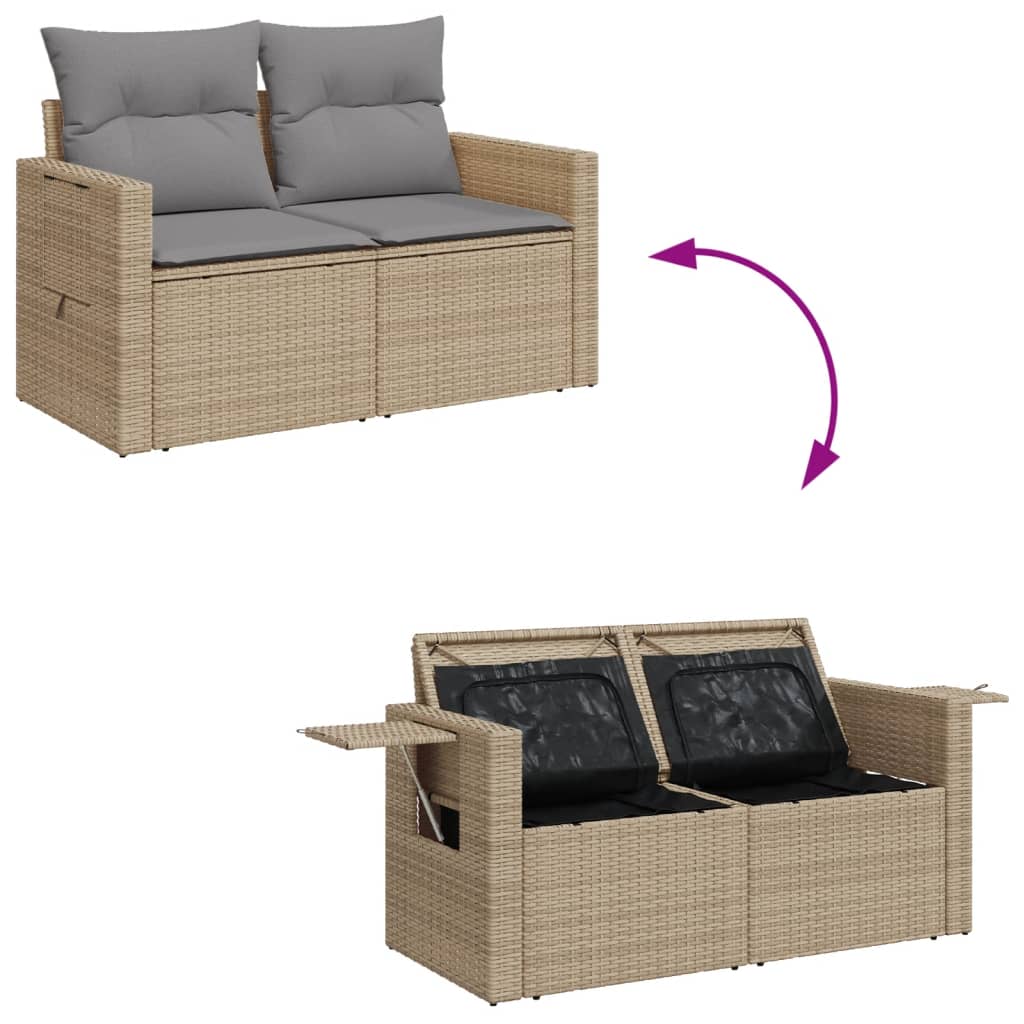 Dvivietė sodo sofa su pagalvėlėmis, smėlio spalvos, poliratanas - Namų Idėja