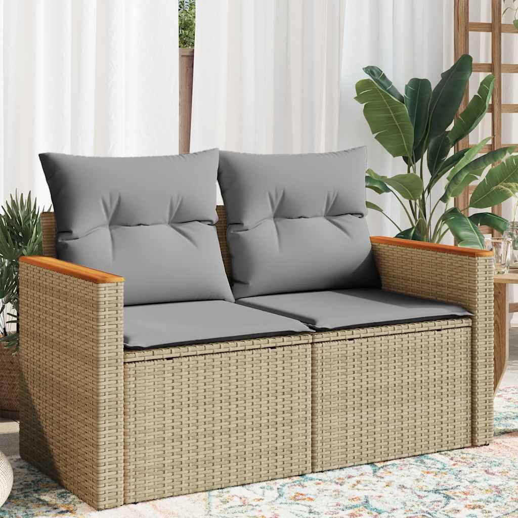 Dvivietė sodo sofa su pagalvėlėmis, smėlio spalvos, poliratanas - Namų Idėja