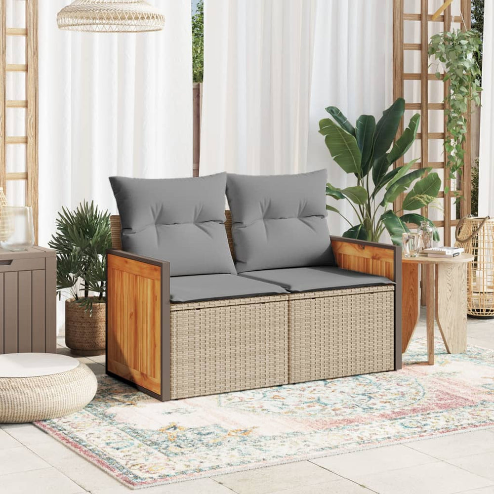 Dvivietė sodo sofa su pagalvėlėmis, smėlio spalvos, poliratanas - Namų Idėja