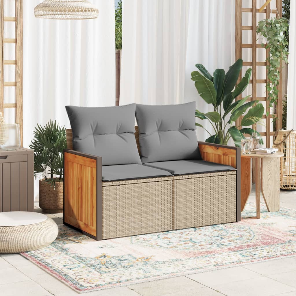 Dvivietė sodo sofa su pagalvėlėmis, smėlio spalvos, poliratanas - Namų Idėja