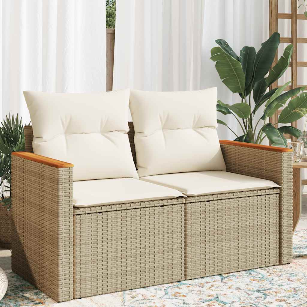 Dvivietė sodo sofa su pagalvėlėmis, smėlio spalvos, poliratanas - Namų Idėja